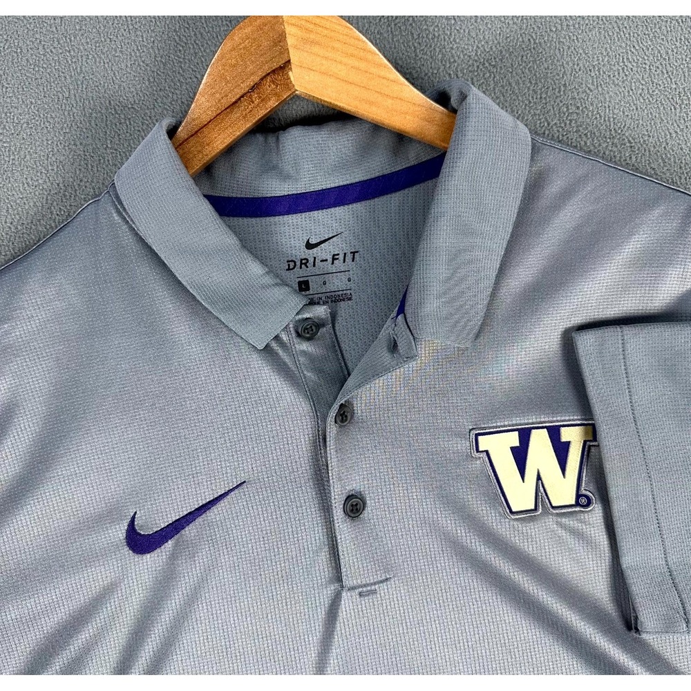 Washington Huskies Nike Polo Shirt Large Grey Logo Crest Performance Dri Fit